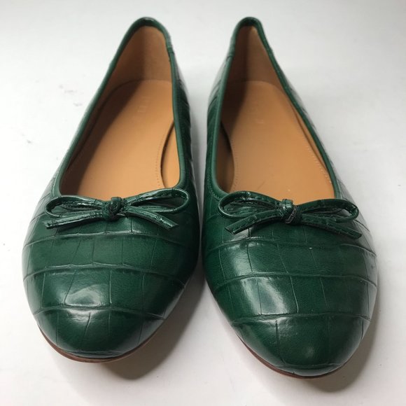 J. Crew Ballet Flats Size 8 Retile Print Faux Leather Green Bows